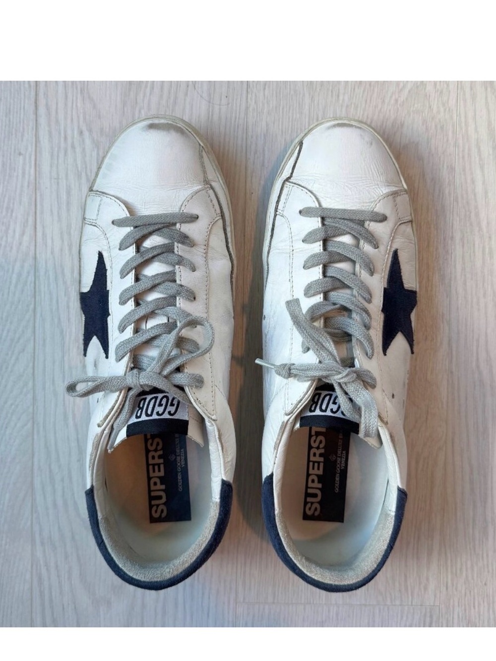 Golden Goose White Leather Sneakers with Navy Star Accent